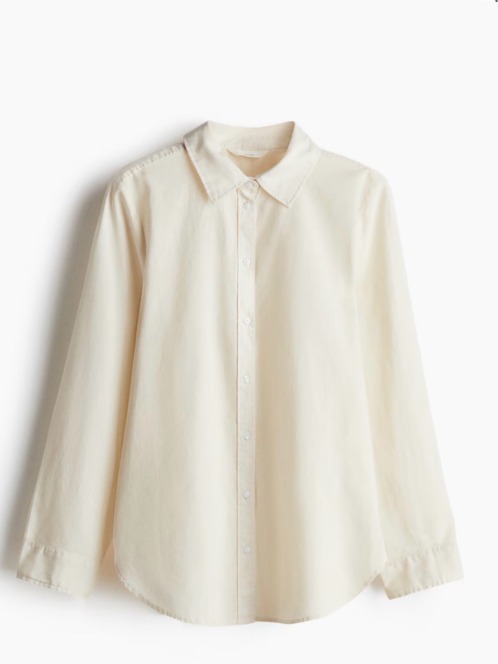 H&M Linen Blend Button Down Shirt in Cream Size Medium